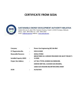 Certificate from SEDA